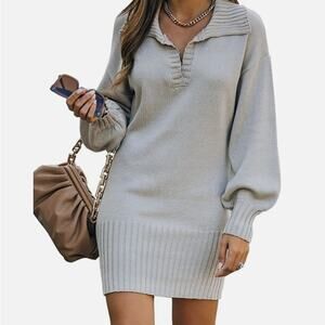 BTFBM Casual V Neck Sweater Mini Dress Gray NWT Size XL